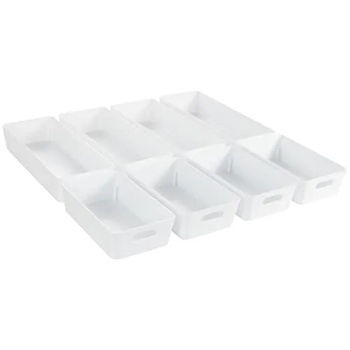 Hummelladen Schubladen Ordnungssystem - 6 cm hoch - 8 Teile in 2 Größen - für 50x50 cm Schublade - Aufbewahrungsbox weiß - Organizer