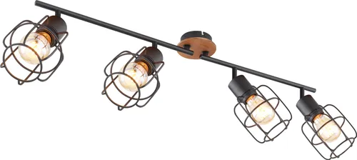 Bewegliche Spotlampe Deckenleuchte Gitter 80 cm - Moderne Deckenleuchte mit beweglichen Strahlern aus schwarzem Metall und Holz, individuell einstellbar für perfektes Lichtambiente. Ideal für Wohnzimmer und stilvolle Innenräume.