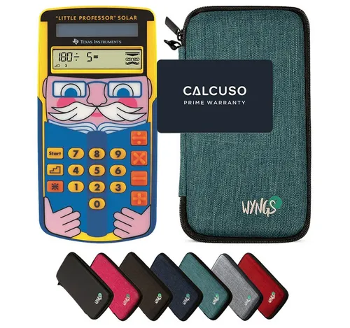 Texas Instruments TI-Little Professor Taschenrechner mit WYNGS Schutztasche - Taschenrechner für Schüler, interaktiv mit 50.000 Aufgaben und Solarbetrieb. Inklusive robuster WYNGS Schutztasche für optimalen Schutz und sichere Aufbewahrung.