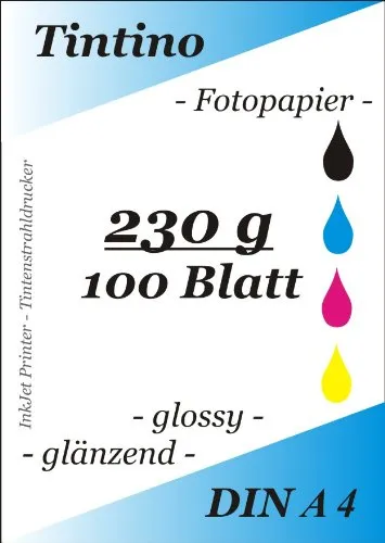 Blatt Fotopapier DIN A4 230g/qm high -glossy glaenzend - sofort trocken - wasserfest - hochweiß -sehr hohe Farbbrillianz fuer InkJet Drucker Tintenstrahldrucker 100