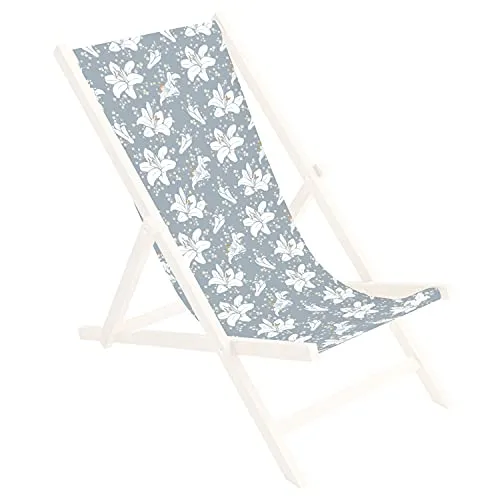 Ferocity Ersatz-Stoffbezug 131x44 cm Wechselbarer Liegestuhl Stoffbezug 100% Polyester für Holz-Liegestuhl Klappliegestuhl Motiv Blau-Weiß Lilien [119]