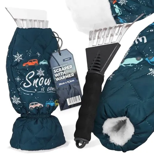 Instalguru Eiskratzer Auto 25 cm Gefüttertem Handschuh Warmen Fell EIS Wärmender Grün Eisschaber Kratzer Scheibenkratzer Eisbrecher Schneekratzer Schnee Eiskratzerhandschuh