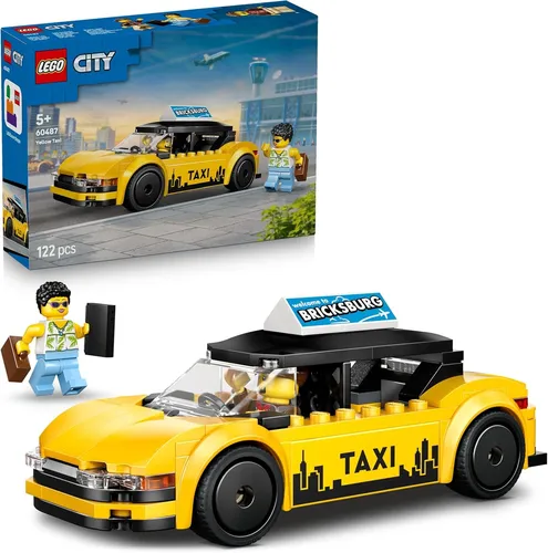 LEGO City Gelbes Taxi Spielzeug Auto Modellbau 2 Minifiguren Dach Spielset 60487