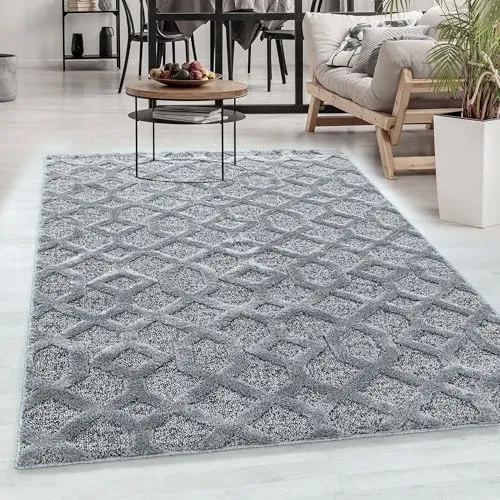 Carpetsale24 Teppich 160x230 cm Grau 3D Hoch-Tief Effekt Hochflor Skandi Stil Rauten Design Modern Weich Pflegeleicht für Wohnzimmer Esszimmer Schlafzimmer Kinderzimmer Jugendzimmer