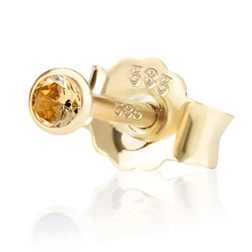 NKlaus 2,5mm 585 Gelbgold Ohrstecker mit Champagne Zirkonia in beige von NKlaus