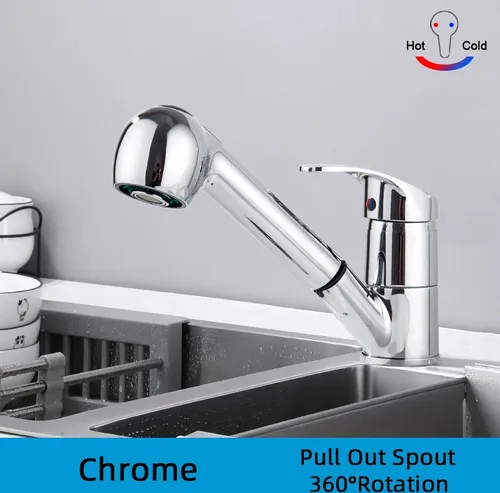 Auslauf Küchen Armatur 360 ° Drehung Heiß und Kalt Spüle Mixer Mit Pull-Down-Stream Sprüh Deck Chrom Hahn, chrom