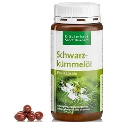Sanct Bernhard Schwarzkümmelöl-Plus-Kapseln - 180 Kapseln - Nahrungsergänzungsmittel mit ägyptischem Schwarzkümmelöl, angereichert mit wichtigen Vitaminen wie E, D3 und Biotin für Ihre Vitalität und Gesundheit.