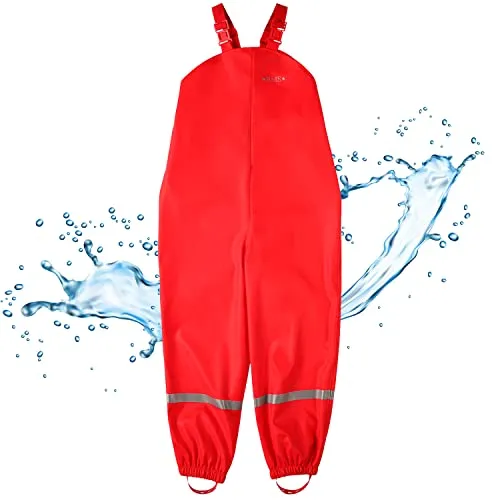 BMS Regenhose Buddelhose Matschhose für Mädchen in Rot Größe 116 - Regenhosen für Mädchen, 100% wasserdicht und besonders weich, ideal für Spielplätze und Waldkindergärten mit hoher Sichtbarkeit dank Reflektorstreifen.