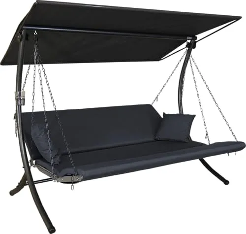 Angerer Hollywoodschaukel Luxus Zip anthrazit - Komfort für den Garten - Gartenmöbel: Bis zu 3 Sitzplätze, inklusive verstellbarem Dach und Kissen, ideal für entspannte Stunden im Freien.