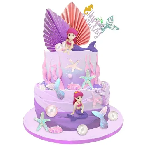 Mizikuu 23 Stück Glitzer Meerjungfrau Tortendeko, Kuchen Deko Cake Topper Ocean Theme Tortenaufleger für Mädchen Geburtstagsparty