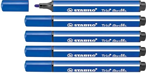 STABILO - Gefederter Dreikant-Filzstift - Trio Scribbi - 5er Pack - blau