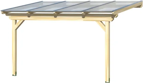 Skan Holz Terrassenüberdachung Ancona 434 x 250 cm - Hochwertige Terrassenüberdachung aus Leimholz mit stabiler Konstruktion und 16 mm Polycarbonat-Doppelstegplatten. Ideal für wettergeschützte Entspannung im Garten.