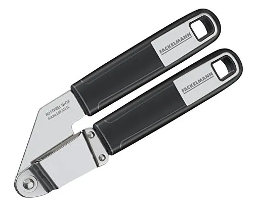Fackelmann Knoblauchpresse 18 cm SENSE, Küchenhelfer mit Funktionsteil aus rostfreiem Edelstahl, Knoblauchschneider mit rutschfestem Soft-Touch-Griff (Farbe: Silber/Schwarz), Menge: 1 Stück