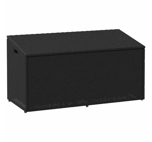 furnicato Gartenbox Schwarz 110x50x58 cm – Praktische Aufbewahrung - Stylische Garten-Aufbewahrungsbox aus PE-Rattan in Schwarz. Ideal zur ordentlichen Aufbewahrung von Gartenutensilien. Wetterbeständig und stabil, mit komfortablem Deckelmechanismus für einfachen Zugang.