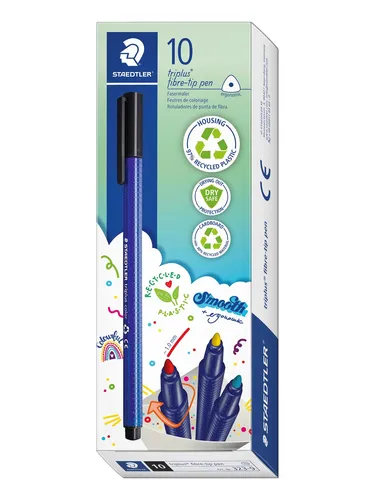 Staedtler 323-550 Fasermaler Triplus - 10 Stück im Kartonetui, ergonomischer Dreikantschaft und auswaschbar, ideal für entspanntes Schreiben und Malen