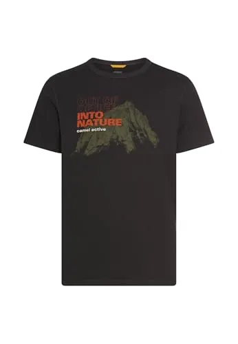 camel active Herren T-Shirt aus Reiner Baumwolle mit Rundhalsausschnitt Schwarz, menswear-5XL
