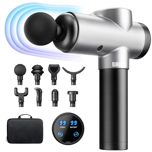 BURNNOVE Massagepistole Massage Gun 99 Geschwindigkeit 8 Massage Kopf Nacken Schulter Tiefenmassage Pistole 2550mAh mit LED-Anzeige Touchscreen geeignet für Haus Fitnessstudio Büro