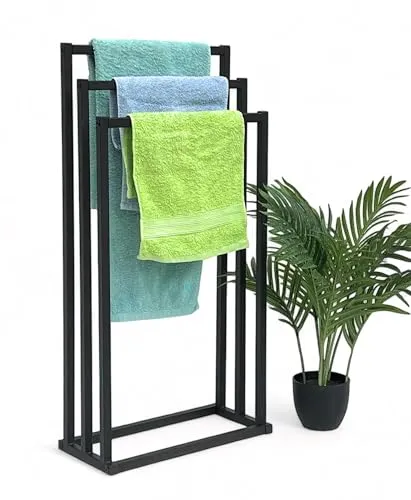 DanDiBo Handtuchhalter Stehend - Freistehender Handtuchständer in Schwarz - Handtuchhaken - Moderner, stabiler Handtuchständer aus robustem Metall, ideal für große Handtücher und vielseitig einsetzbar im Badezimmer.