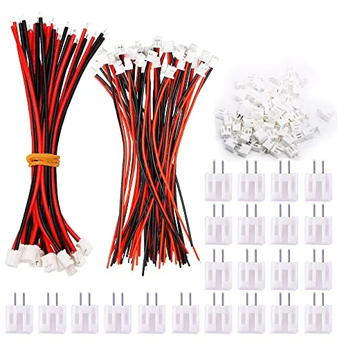 HUAZIZ 50 Paare JST PH 2.0 2-Pin Stecker und 10 cm Rot und Schwarz Silikon Kabel Draht mit Buchse，JST Steckverbinder,Male Female 2-Pin Connector Plug