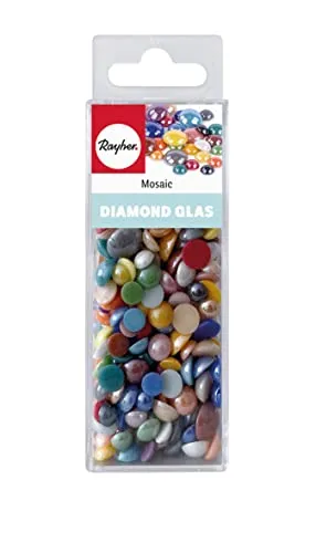 Rayher Glas-Mosaiksteine „Diamond“, rund, bunte Mischung, ca. 0,65 - 1,15 cm ø, Box 180 g, Glasmosaik, Glassteine, 14874999, Bunt