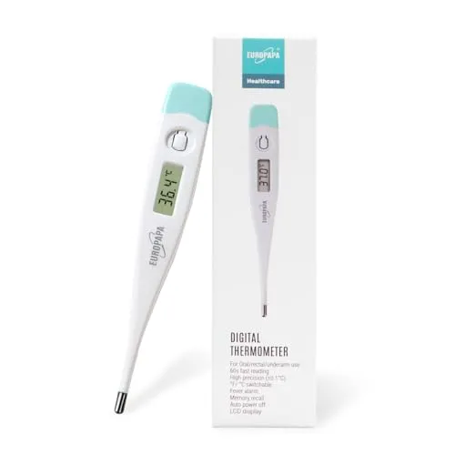 EUROPAPA Digitales Fieberthermometer für Babys, Kinder und Erwachsene, Thermometer für oral, axillar oder rektal, wasserdicht mit Fieberalarm (Grün)