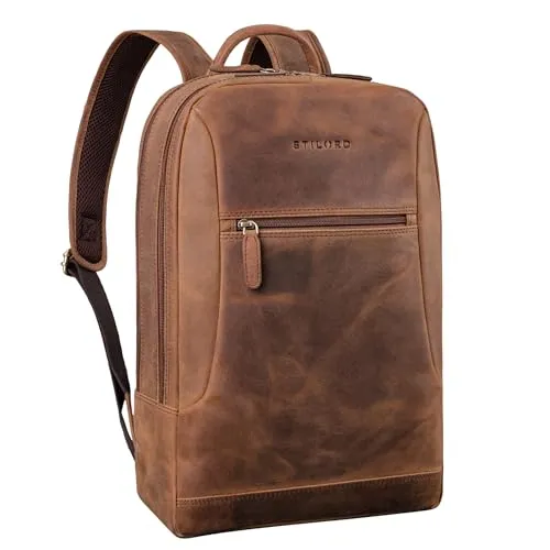 STILORD 'Bradley' Vintage Laptoprucksack - Hochwertiger Leder Rucksack für Uni und Büro: Elegantes Design, gepolstertes Fach für 15,6 Zoll Notebooks und 6 clevere Fächer für maximale Funktionalität.