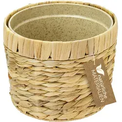 Innovativer Blumentopf geflochten aus Wasserhyazinthe, mit Pflanztopf aus nachhaltigen Rohstoffen, Rund, HMF 37280, 19 cm Durchmesser