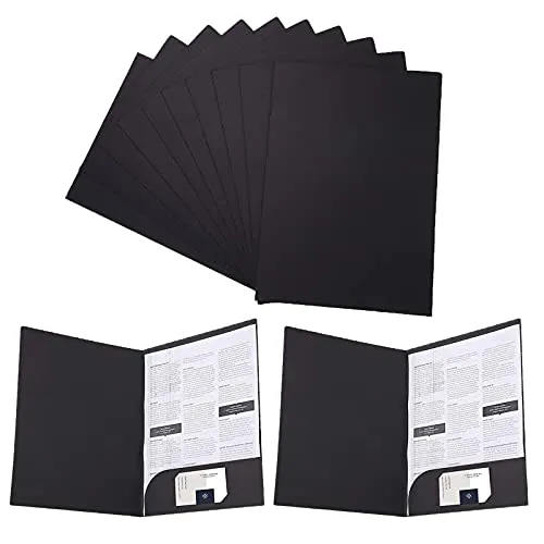 Papier-A4-Ordner mit Taschen, 12 Stück, Karton-A4-Ordner für Dokumente und Präsentation, schwarze Ordner mit Kartenfächern, Büro- und Hausnutzung