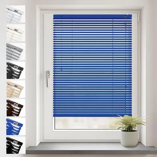 SONELLO Aluminium Jalousie 40cm x 100cm Blau Alu Jalousie Klemmfix ohne Bohren Sichtschutz Blendschutz Lichtschutz Sonnenschutz für Fenster und Türen