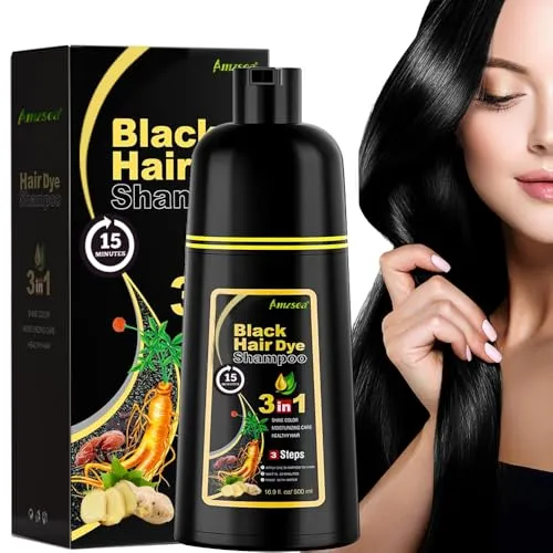 Instant Hair Shampoo Haarfarbe Shampoo für graues Haar,Natürliche schwarze Haarfarbe Shampoo 3 in 1 für Männer & Frauen,Lang anhaltende schwarze Farben (Natural Black)