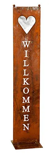 Levandeo® Dekoobjekt Stele Willkommen - Deko-Objekte für Garten und Terrasse, rustikale Gartenstele mit ausgestanztem Schriftzug