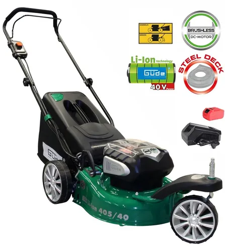 GÜDE Rasenmäher Akku 40V - Trike 405/40-2.5S 41cm - Akku-Rasenmäher mit 41 cm Schnittbreite und 6-facher Höhenverstellung, ideal für müheloses Mähen ohne Kabel. Perfekt für Ihren gepflegten Garten!