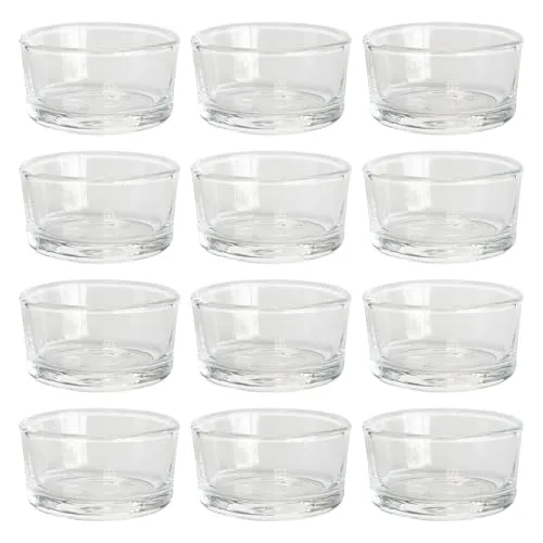 Teelichtglas klar flach 12 Stück - Glas Teelichthalter Ø 40 mm Innendurchmesser, 47x26 mm, ohne Teelicht