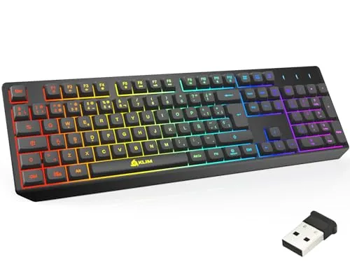 KLIM Chroma Tastatur Gamer Spanisch Wireless – Hohe Leistung Hohe Leistung – Bunte Beleuchtung - Schwarz - RGB PC Windows, Mac PS4