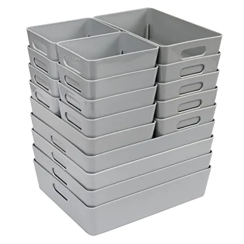 Hummelladen Schubladen Ordnungssystem - 6 cm hoch - 18 Teile - in 3 Größen - für 60x75cm Schublade - Aufbewahrungsbox grau - Organizer