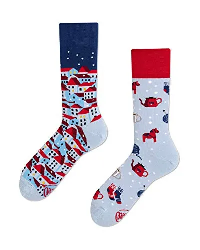 Many Mornings Ungleiche lustige Socken mit winterlichem Design Hygge Häuser und Spielzeuge Größe 43-46