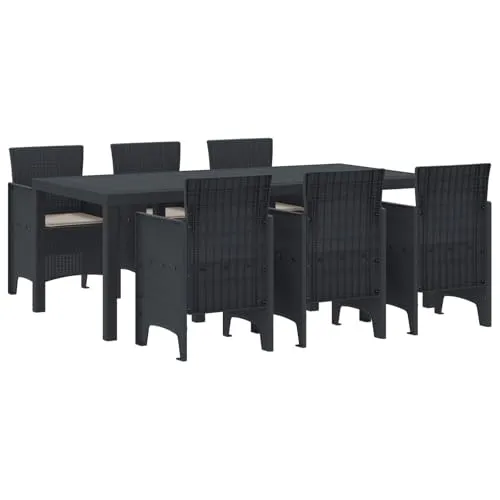 vidaXL 7-Teiliges Garten Essset mit Kissen - Anthrazit Poly-Rattan - Gartentische für bis zu 6 Personen, wetterfest und pflegeleicht. Ideal für Familienessen und Outdoor-Partys, mit modernem Design und bequemen gepolsterten Stühlen.