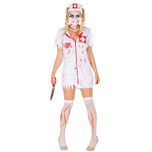 dressforfun tectake Sexy Zombie Krankenschwester Stretch Kleid Damen Kostüm inkl. Kniestrümpfe, Mundschutz & Haarreifen (XL | Nr. 300065)