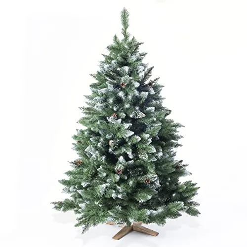 Wolkenland Künstlicher Weihnachtsbaum 180cm oder 220cm – Naturgetreue Zweige mit Deko Schnee & Tannenzapfen