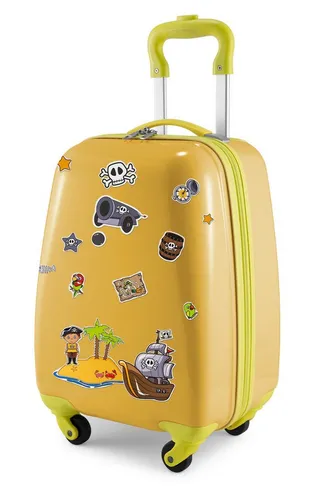 Hauptstadtkoffer Handgepäckkoffer For Kids mit Piratenaufklebern, 4 Rollen - Bunter Kindertrolley mit 24 Litern Volumen, ideal für Reisen. Leicht und stabil, bietet er ein durchdachtes Innenleben für Spielzeug und Kleidung. Perfekt für Kinder bis 12 Jahre – Spaß beim Packen garantiert!