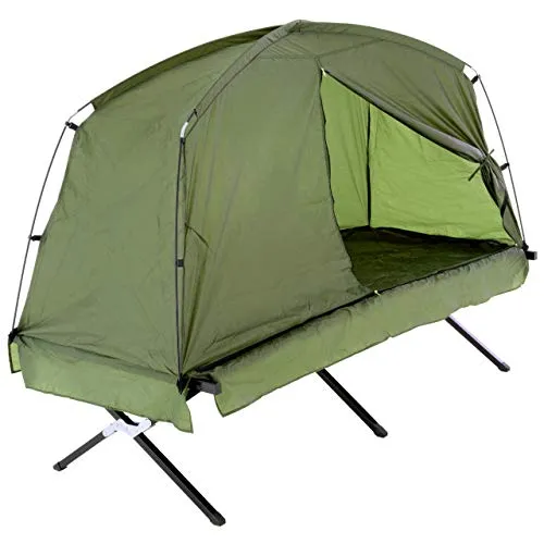 Nexos Trading Survival-Zelt Feldbett 190x80 cm - Camping-Feldbett mit Zelt, ideal für 1 Person, wasserdicht und mit Moskitonetz für optimalen Komfort beim Camping und Angeln.