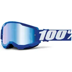 100% Strata 2 Chrome Motocross Brille, weiss-blau für Männer - Sportbrillen mit gebogener Passform und großem Sichtfeld, ideal für Motocross-Fahrer, die maximale Sicht und Komfort suchen.