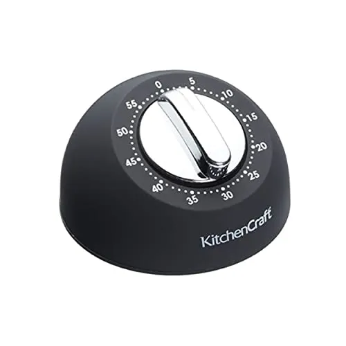 Kitchen Craft Mechanischer Küchentimer mit Soft-Touch-Oberfläche, 1 Stunde, KCMTIMBLK, Schwarz, 8.1 x 8.1 x 5 cm
