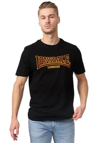 Lonsdale Herren T-Shirt CLASSIC - T-Shirt für Herren mit normaler Passform, aus 100% Baumwolle, ideal für den Alltag und mit stylischem zweifarbigen Flockdruck auf der Brust.