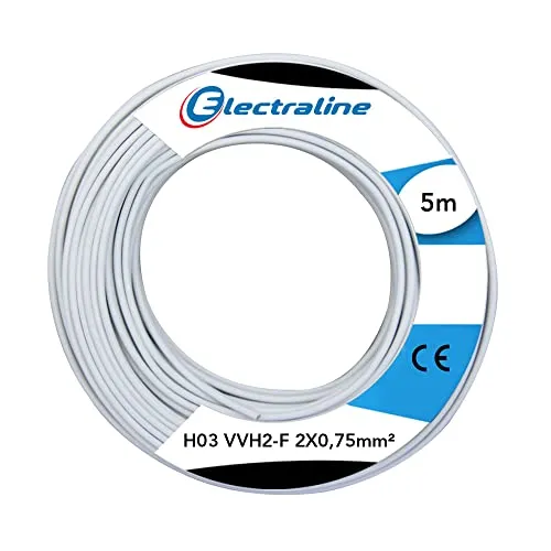 Electraline 60113023J, Kabel H03VVH2-F Abschnitt 2x0,75 mm², Länge 5 m, Weiß