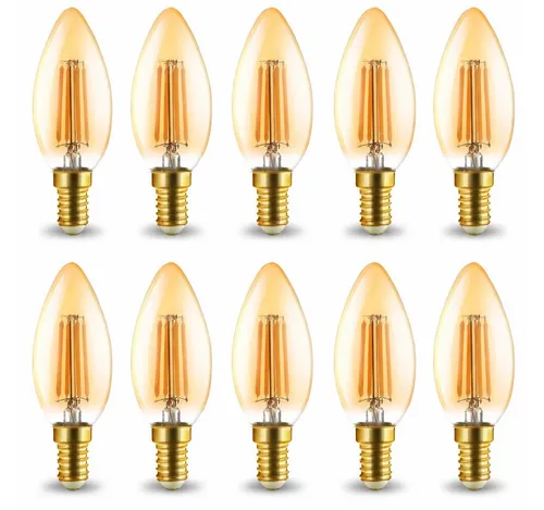 Braytron LED-Leuchtmittel 10x E14 Filament Vintage Lampe LED Leuchte Leuchtmittel Kerzenform, E14, Warmweiß, Glas, Energieeffizient, Flimmerfrei, Langlebig, 10er Set