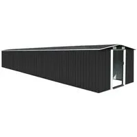 vidaXL Gerätehaus Anthrazit 257x779x181 cm aus verzinktem Stahl - Gartenhaus aus robustem, korrosionsbeständigem verzinktem Stahl, ideal für die sichere Lagerung von Werkzeugen und Gartenmöbeln. Mit hervorragender Belüftung und Doppelschiebetüren für einfachen Zugang.