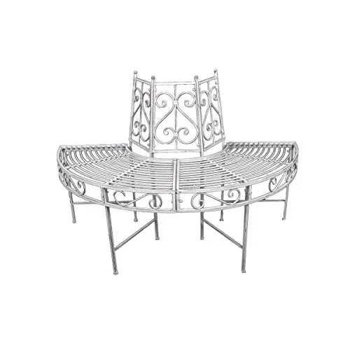 Gravidus Baumbank Metallbank - Halbkreis Gartenbank in Weiß - Gartenbänke aus robustem Metall, ideal für entspannte Stunden im Freien, perfekt zum Sitzen unter Bäumen.