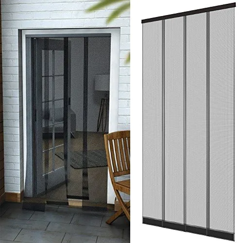 DILUMA Insektenschutz Tür Vorhang 95 x 220 cm in anthrazit - Fliegenvorhang aus Polyester - Lamellen mit eingenähten Gewichten und Selbstklebende PVC Klemmleiste
