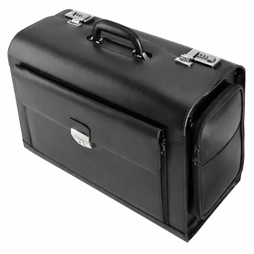 Alassio Pilotenkoffer Verona 45057 - Echtes Leder, mit Laptopfach bis 17 Zoll, sicher dank Zahlenkombinationsschlössern und ergonomischem Tragegriff